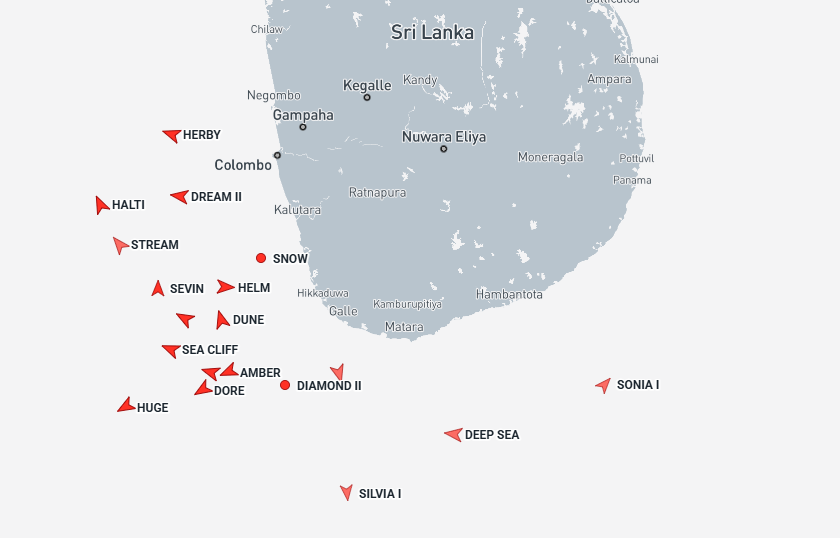 Iran-flagged tankers near Sri Lanka on September 4 (Credit: Marine Traffic)
